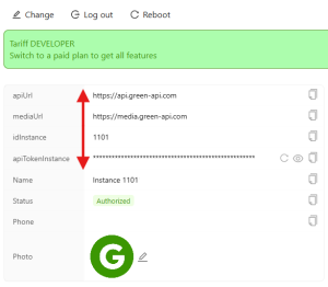 GreenAPI instance details.png